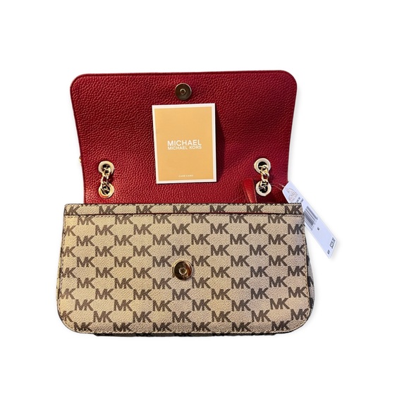 NEW Michael Kors Scarlet & Natural Small Flap Logo Bag Jet Set Chain 38H8CTCF1V - Picture 7 of 15